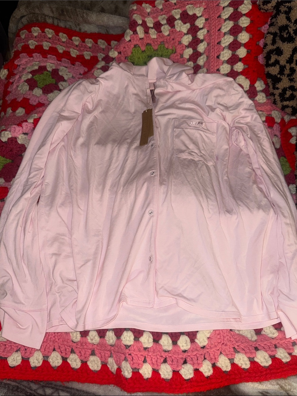 NWT SOLD OUT SKIMS Pale Pink Long-Sleeve Button-Up Pajama Top Size Medium💖💖💖✨✨✨